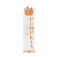 Harvest Hello Pumpkin Wooden Porch Leaner with Plaid Bow