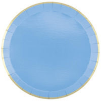 Coastal Blue with Gold Trim Round Paper Plates,