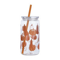Harvest Pumpkin Pattern Plastic Tumbler with Straw and Lid, 19 oz