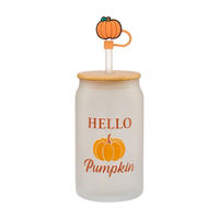 Harvest Hello Pumpkin Frosted Tumbler with Wooden Lid & Pumpkin Straw Cover, 16 oz