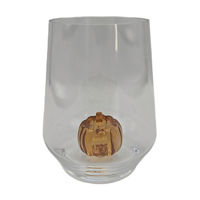 Harvest Glass Stemless Wine Glass with 3D Pumpkin Base
