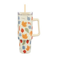 Harvest Multicolored Leaf Patterned Tumbler with Handle, 40 oz