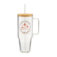 Harvest Farm Fresh Pumpkins Glass Tumbler with Handle, 47 oz