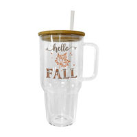 Hello Fall Glass Tumbler with Straw, 47 oz