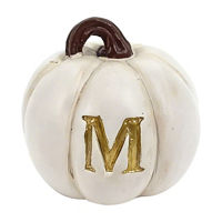 Harvest "M" White Pumpkin-Shaped Resin Mono Decoration, 2.75x2.75x2.75 in