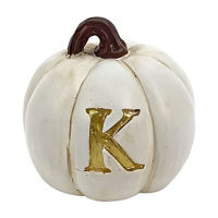 Fall White Resin K Monogram Pumpkin, 3 in