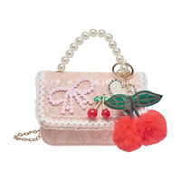 Willow & Ruby Kids Pink Lace Mini Crossbody Bag with Pearl-Like Handle & Cherry Charm