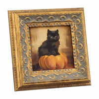Halloween Mini Gold Vintage Framed Cat Canvas Art