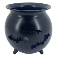 Black Metal Cauldron with Bat Cutouts