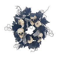 Halloween Skull and Black Leaf Wreath, 18 in