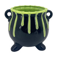 Halloween Black Ceramic Cauldron with Green Slime, 8x7 in