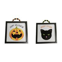 Framed Halloween Wall Decor with Beaded Hanger, 8x8 in, 2 Assorted Designs