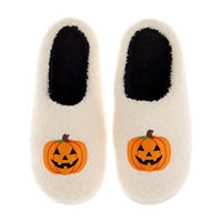 Women's Halloween White Slip-on Pumpkin Slippers, Size Large
