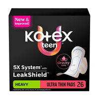 Kotex Teen Ultra Thin Pads with Wings, Heavy