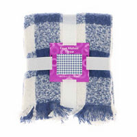 Blue & White Plaid Faux Mohair Throw, 50 in x 60 in
