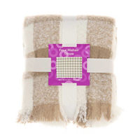Tan & White Plaid Faux Mohair Throw, 50 in x 60 in