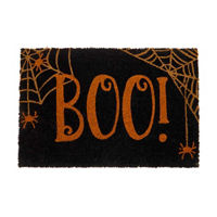Halloween Black 'BOO!' Spider Web Coir Doormat, 16x24 in