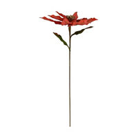 Holiday Style Red Velvet Poinsettia Pick with Glitter Trim