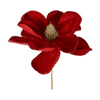 Holiday Style Red Magnolia Pick with Glitter Trim, 9 in