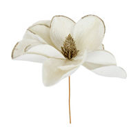 Holiday Style Cream Magnolia Pick with Glitter Trim, 9 in