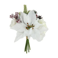 Christmas Artificial White Poinsettia Floral Bouquet, 11 in