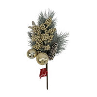 Holiday Style Winter Foliage Pick with Silver Ornaments,
