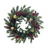 Christmas Red Berry Wreath with Gold Bells, 22 in