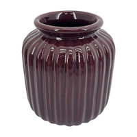 Brown Ribbed Ceramic Vase, 6 in