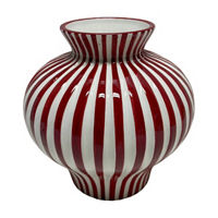 Red & White Striped Vase, 8.3 in