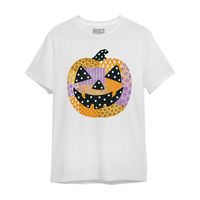 Halloween Women's Multi-color Patchwork Pumpkin T-Shirt, Medium