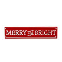 Christmas Red 'Merry and Bright' Metal Sign, 30x6.5 in