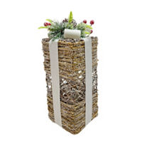 Christmas Frosted Rattan Present Tabletop Decor, Small