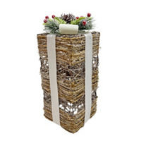 Christmas Frosted Rattan Present Tabletop Decor, Medium