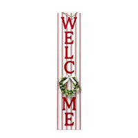 Christmas Red Striped 'Welcome' Leaner Sign with Wreath