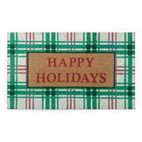 Christmas Plaid 'Happy Holidays' Coir Doormat, 18x30 in