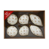 Christmas White with Gold Star Glass Ornaments, 6 pk