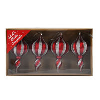 Christmas Red & Silver Plastic Finial Ornament Set, 4 pk