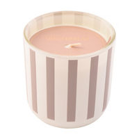 Christmas Tan & White Stripe Glass Candle in Gingerbread Scent, 10 oz