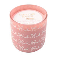 Christmas Pink & White Bow Glass Candle in Candy Cane Martini Scent, 10 oz
