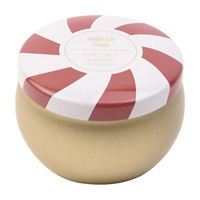 Christmas Red & White Candy Cane Stripe Lid Tin Candle in Winter Chai Scent, 5 oz