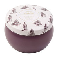 Christmas Purple & White Nutcracker Forest Lid Tin Candle in Fresh Cypress Scent, 5 oz