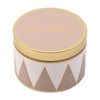 Christmas Tan, White & Gold Drum Candle with Gingerbread Scent, 8.8 oz