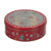 Christmas Red Round Tin with Transparent Lid