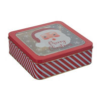 Christmas Red Square Santa Tin with Transparent Lid