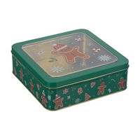 Christmas Green Square Gingerbread Tin with Transparent Lid