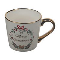 Christmas White Wreath Mug with Gold Trim, 16 oz