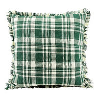 Christmas Green Plaid Pillow with Fringe Trim