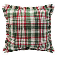 Christmas Red & Green Plaid Pillow with Fringe Trim