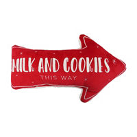 Christmas Red 'Milk And Cookies This Way' Arrow-Shaped Novelty Pillow