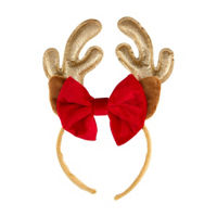 Christmas Gold Reindeer Antlers Novelty Headband with Bow